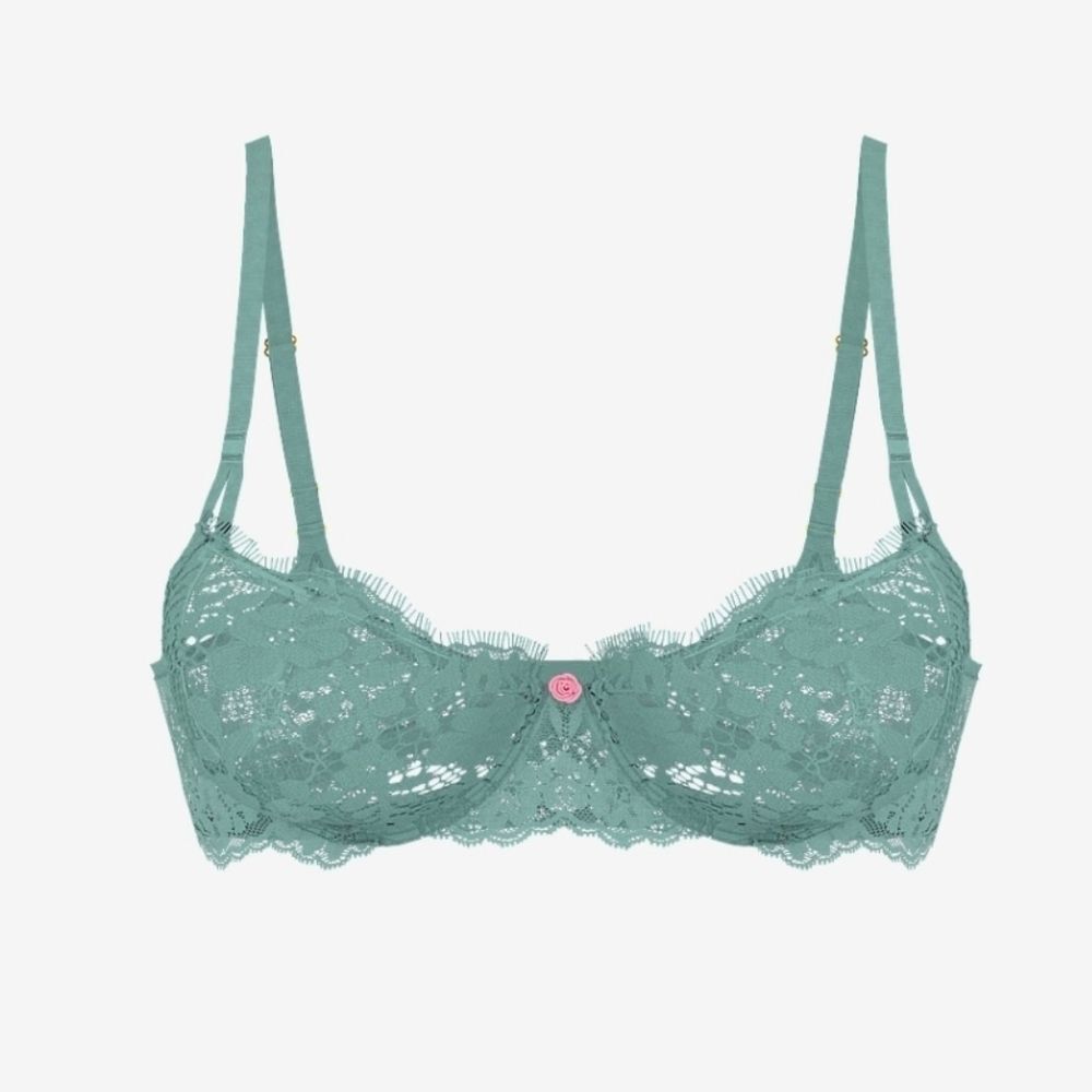 Dream Angels Wicked Unlined Lace Balconette Bra 38B Arctic Green